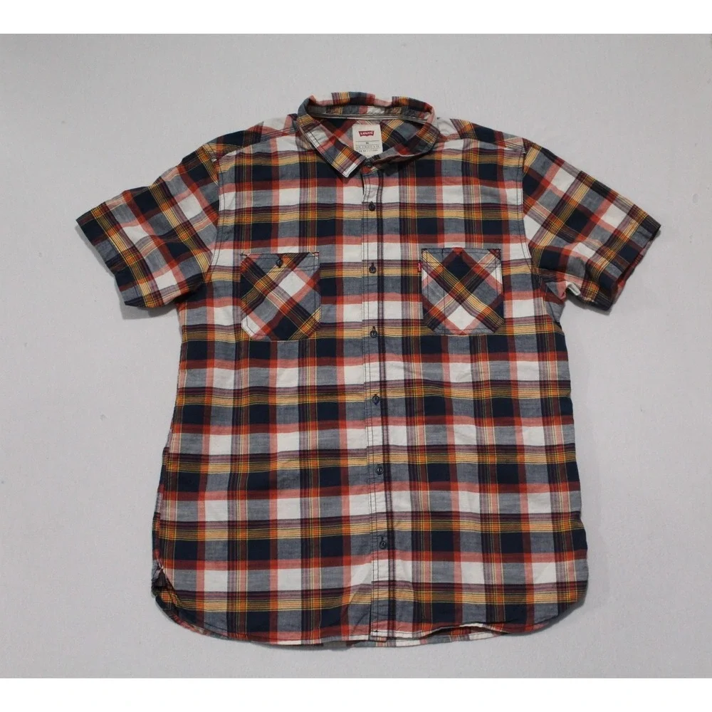 Levi Strauss Blue Shirt Men XXL Button Down Madra Plaid Casual Pearl Snap